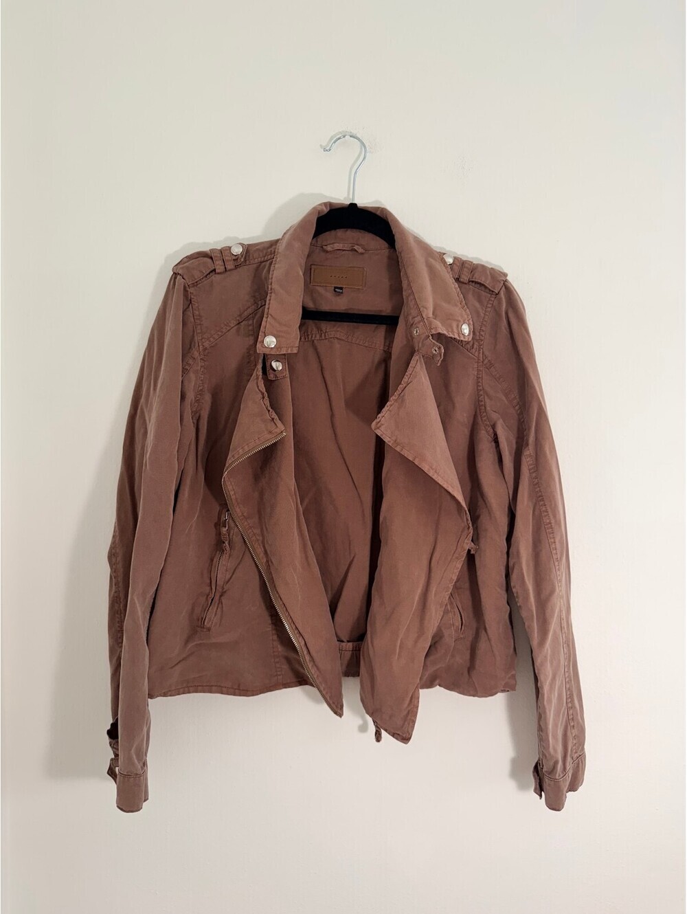 BLANKNYC Dusty Rose Lyocell Moto Jacket Women's Size M Lightweight Biker Zip - Picture 3 of 6